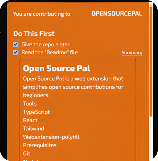 Demo of Readme Summarizer in Open Source Pal to help beginner Contributors